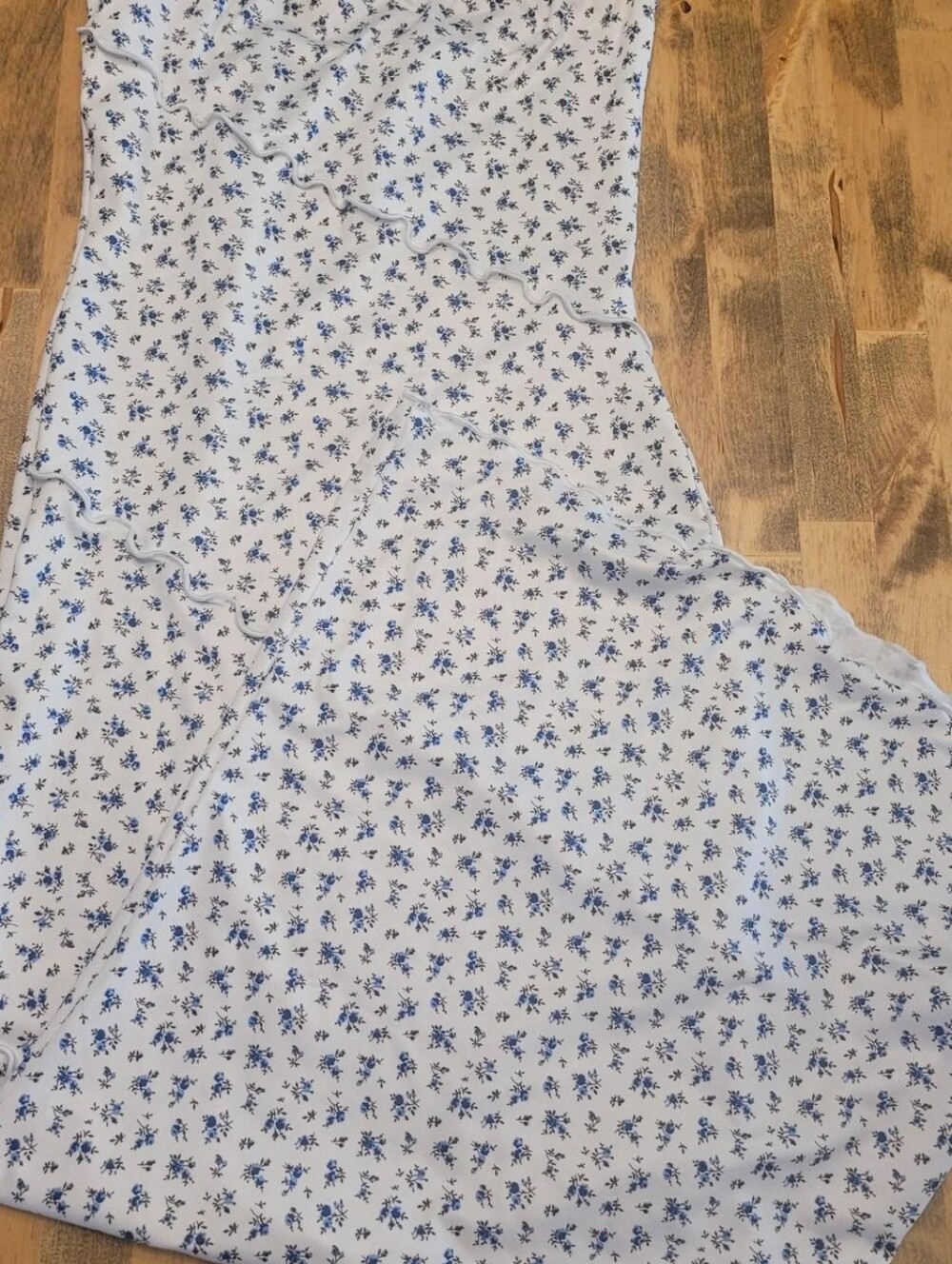 SHEIN Light Blue Floral Scallop Edge Tank Top Dress